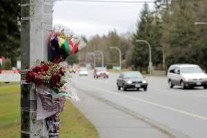 flower memorial on roadside