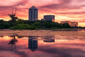 evening shot of buildings at normandale lake