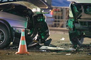 cars seriously damaged after wreck