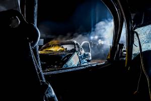 cars at night after dangerous crash