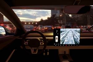 autonomous vehicle on road at night