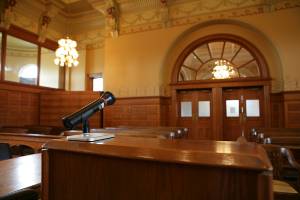 front of an empty courtroom