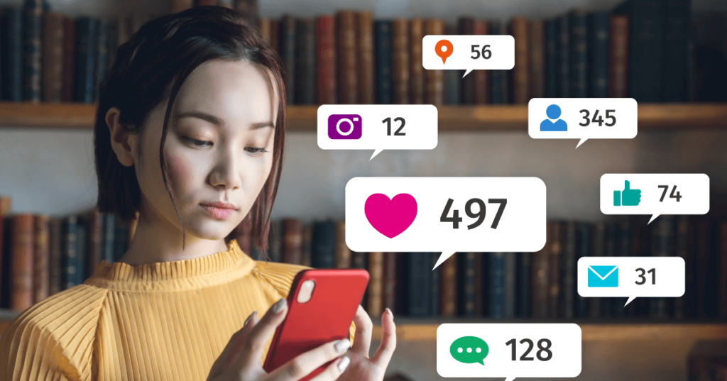 Current image: |woman using social media apps