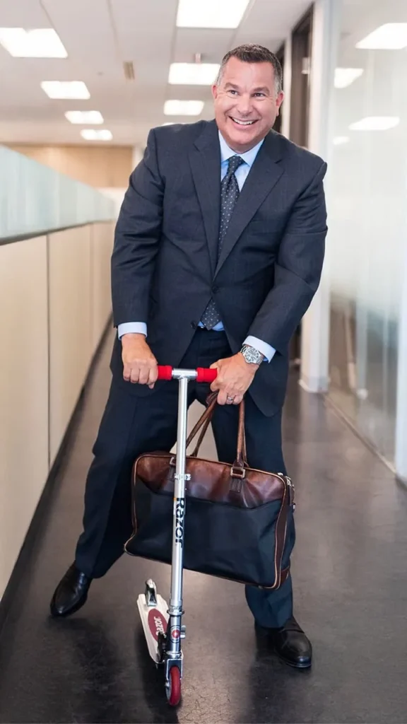 Attorney Steve Terry on a scooter